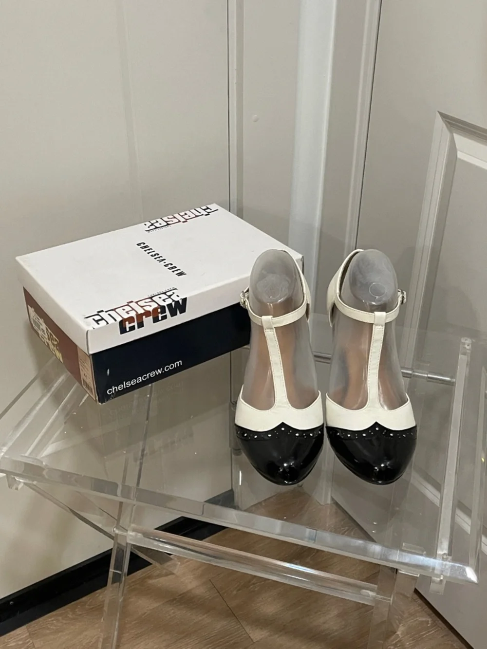 Chelsea Crew Gatsby Two-Tone T-Strap Pumps in Black and White